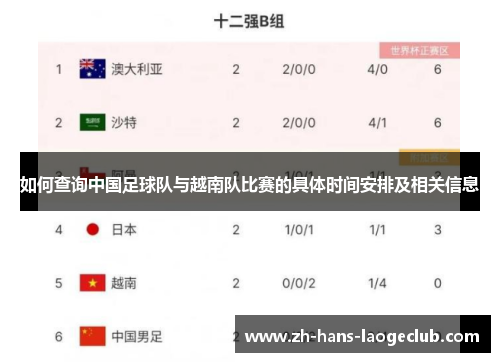 如何查询中国足球队与越南队比赛的具体时间安排及相关信息 如何查询中国足球队与越南队比赛的具体时间安排及相关信息